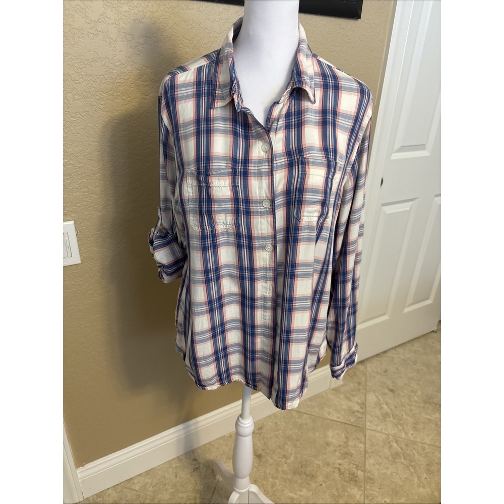 Cabelas Women's Long Sleeve Plaid‎ Shirt, Size Large, Pink And Blue